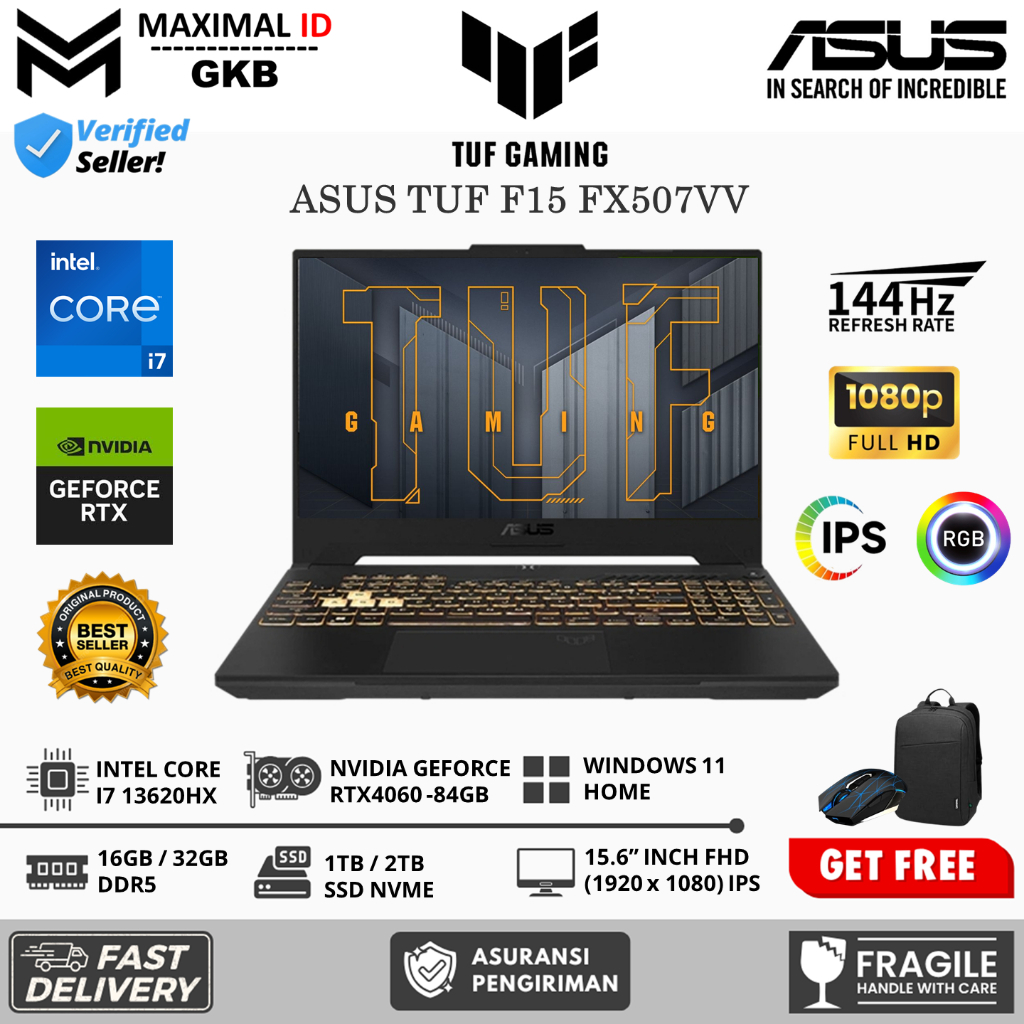 ASUS TUF F15 FX507VV INTEL I7 13620H 32GB 1TB RTX4060-8GB 15.6 FHD IPS 144HZ RGB WINDOWS11