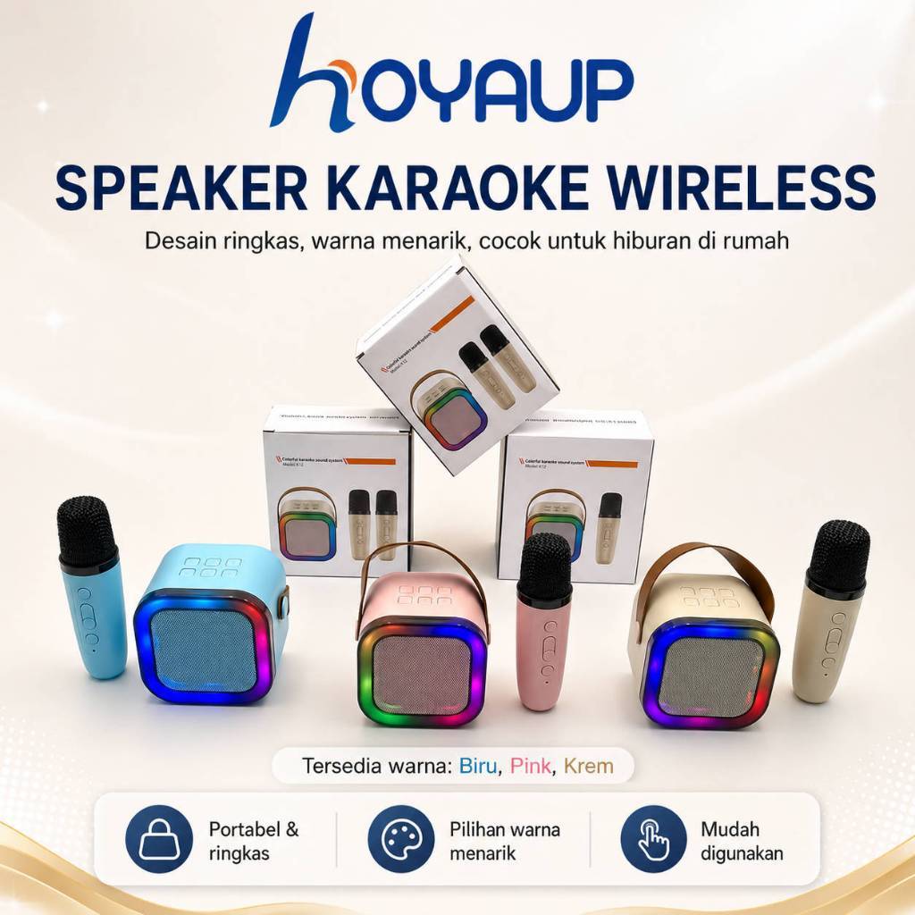 Jual HOYAUP Bluetooth Mini Speaker Karaoke Set 2 Wireless Microphone ...