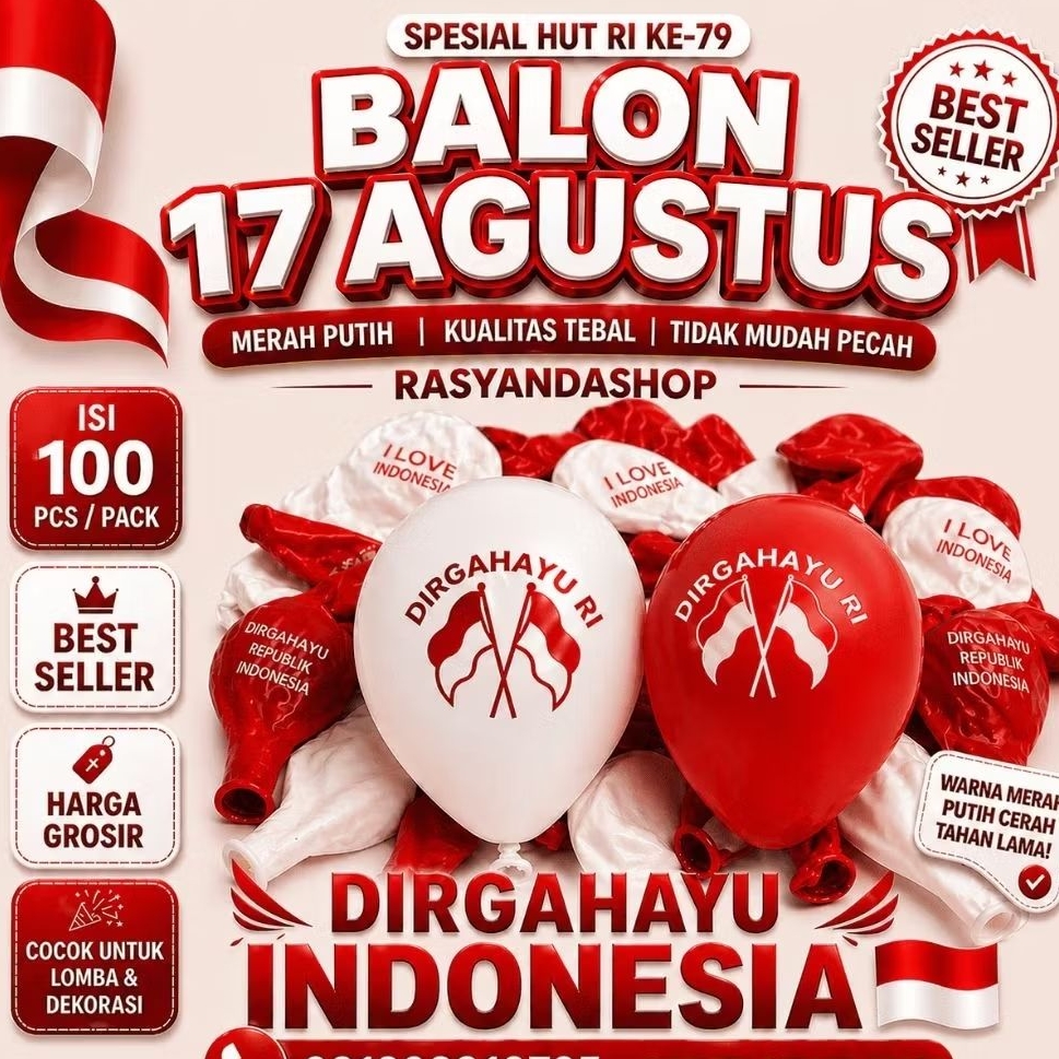 [RSY] Balon Merah Putih Dan Bando Voil Bendera Merah Putih Acara Agustusan Dirgahayu RI 45