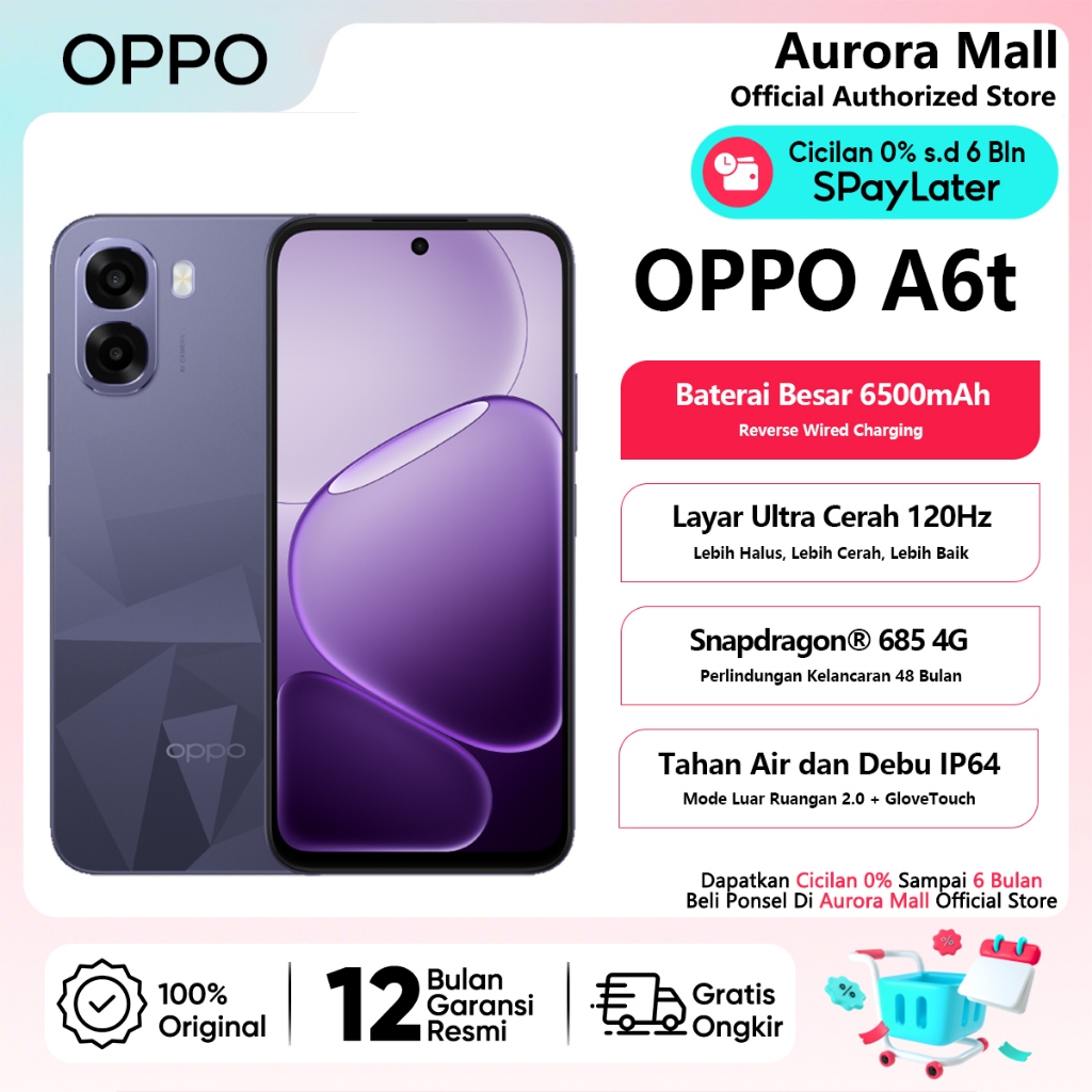 OPPO A6t 4/128GB 6/128GB - Garansi Resmi Indonesia HP Android Murah Terbaru 2026 Handphone Bisa COD