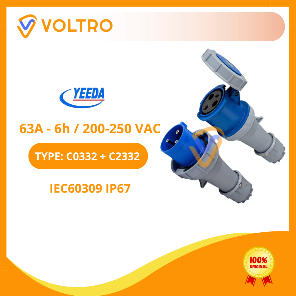 Jual YEEDA Industrial Plug & Socket 63A 250VAC IP67 3 Pin Konektor ...