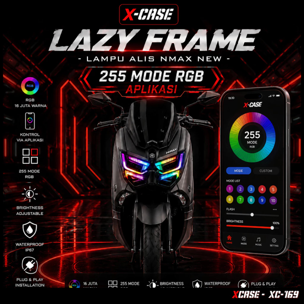 Jual LAMPU ALIS DEPAN NMAX NEW LAZY FRAME RGB PLUS KONEK APK 255 MODE ...