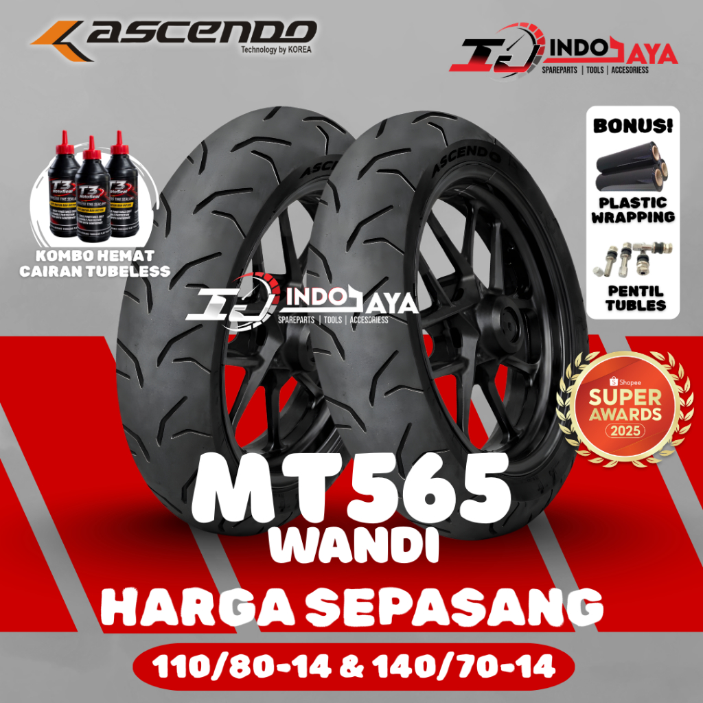 Jual [HARGA SEPASANG] BAN ASCENDO MT565 WANDI TUBELESS ( 110/80-14 ...