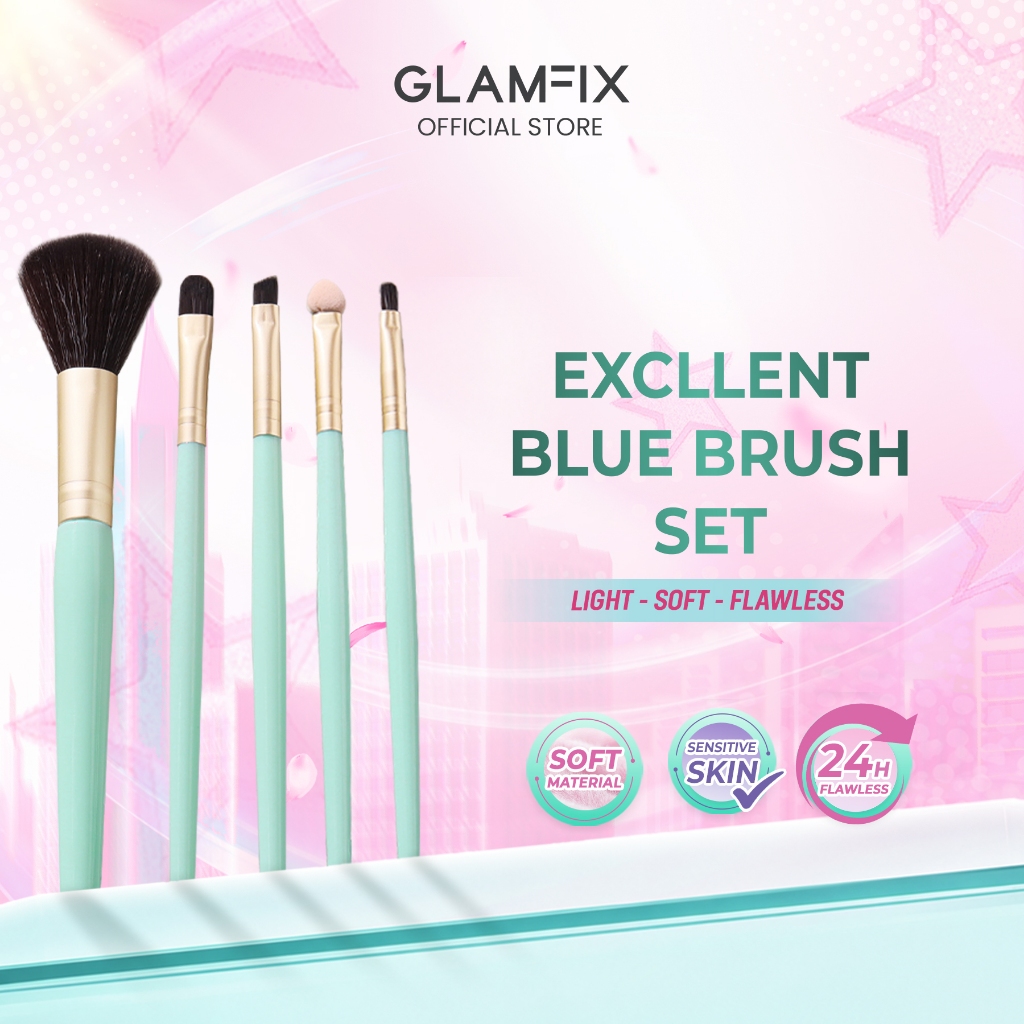 Jual [5 PCS] GLAMFIX Excellent Brush Set Lake Blue Make Up Kuas Alat ...