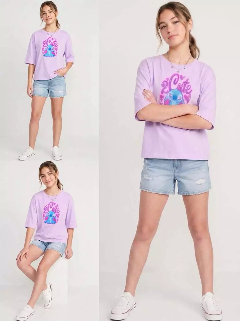 Kaos Lengan Pendek Anak Remaja Cewek OLN Disn*y Stitch Graphic T-Shirt for Girls - 2591