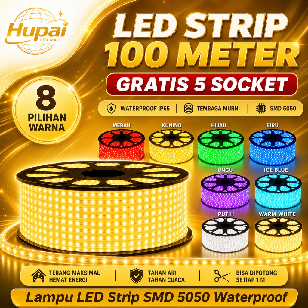 Jual [Garansi/COD] LAMPU LED STRIP SELANG SMD 5050 100M 100 METER ...