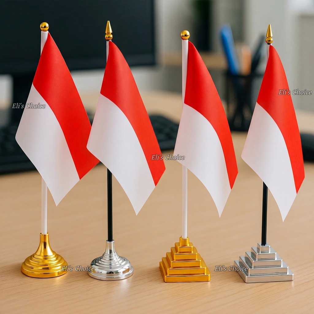 Bendera Meja Merah Putih Stand Emas Bendera Kecil Indonesia Hiasan Meja Kasir Dekorasi 17 Agustus