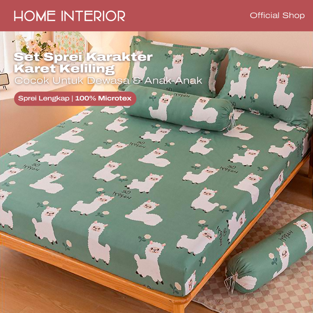 CICIBARBAR Set Sprei Karakter Alpaca Sarung Bantal Guling Seprei Set Sarguntal Karet Keliling Anti Geser 120 160 180X200