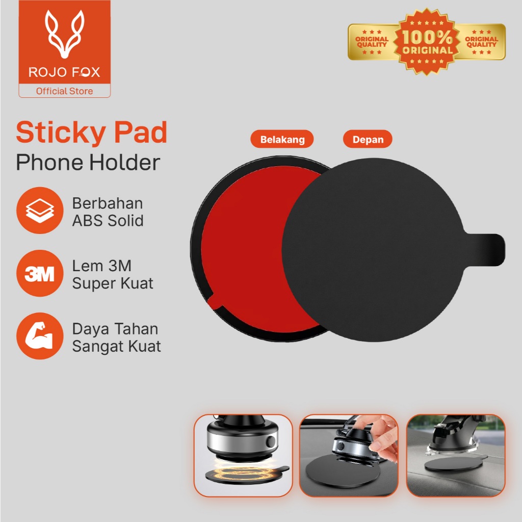 ROJO FOX Base Perekat Dashboard Mobil untuk Dudukan HP Vacuum Suction Cup Pad Tempel Dashboard Mobil Universal