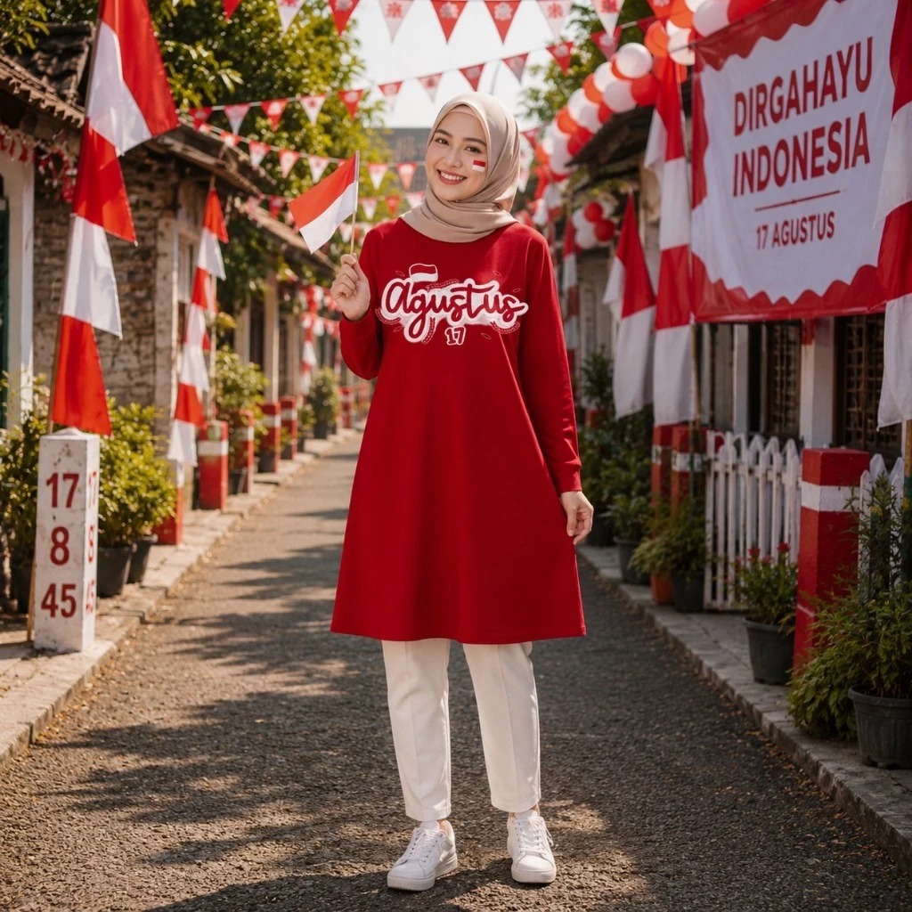 Rekomendasi Tunik Kaos Merah Putih 17 Agustus Bahan Katun Combed 24s Premium