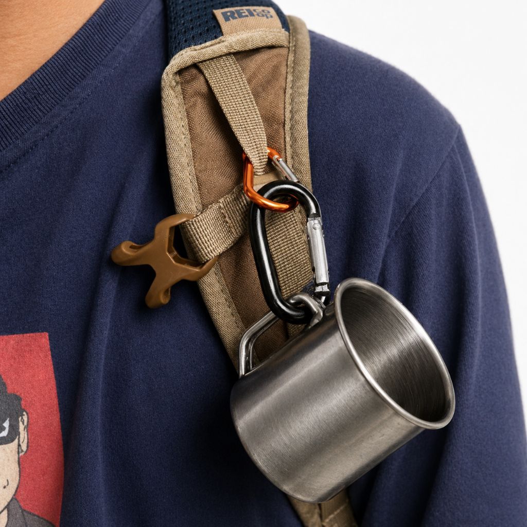 Gelas Mug Stainles + Carabiner Camping mendaki mudah di bawa