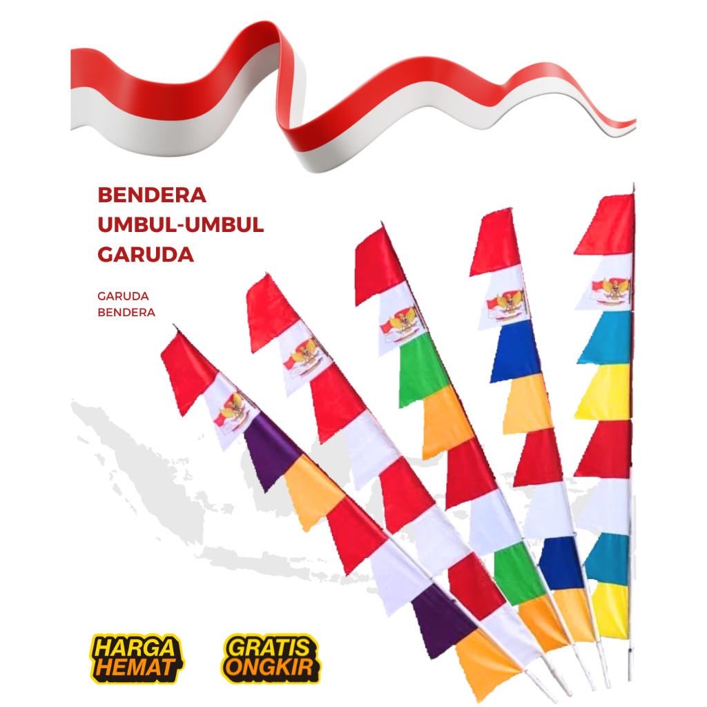 (1pcs) bendera umbul umbul 17 AGUSTUS  - Polyester Tahan Lama, Presisi Garuda, Warna Merah Putih