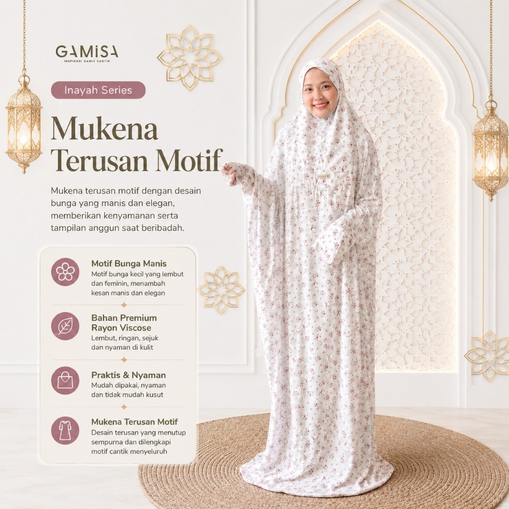 Mukena Terusan Inayah Series By Gamisa.id - Bahan Rayon Viscose Premium Dewasa Jumbo Bisa COD