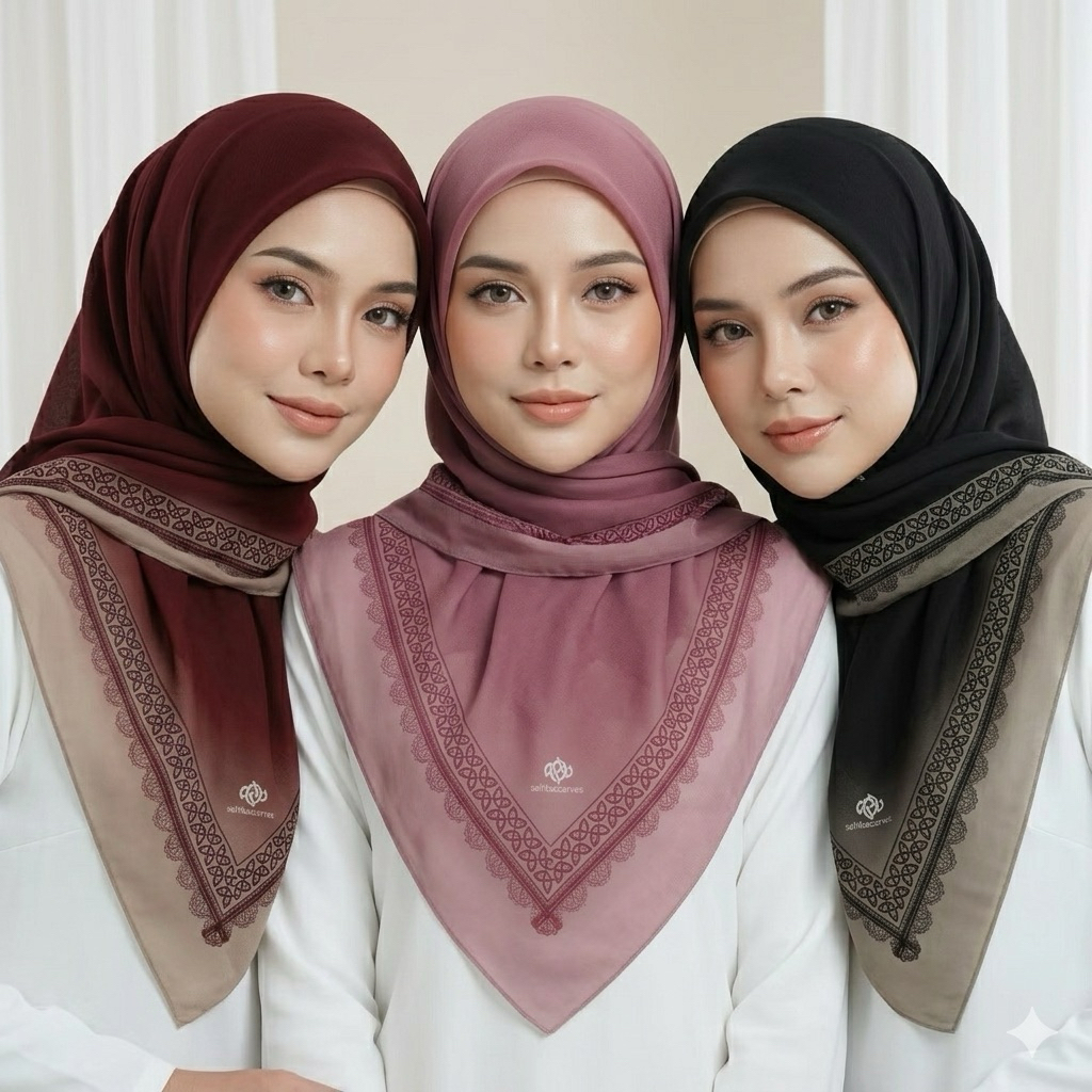 Hijab Voal Premium Segi Empat Motif Kerudung segiempat Merah Putih Terbaru