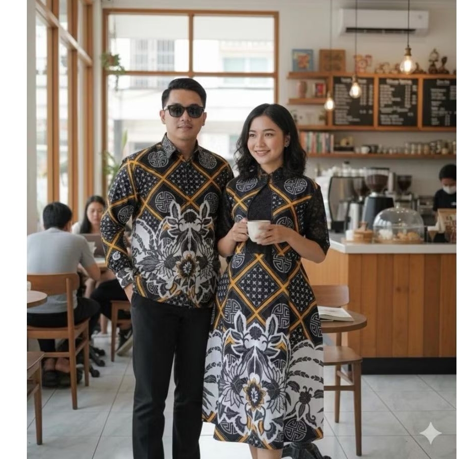 Batik Couple Modern Motif Kulintang Kuning Atasan