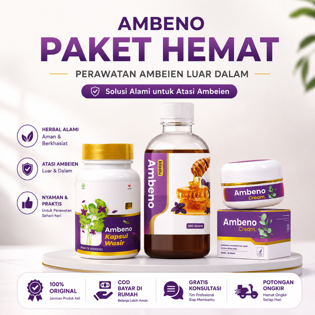 AMBENO Kapsul Madu Cream Salep Original Obat Wasir Ambeyen Tanpa Operasi Halal BPOM