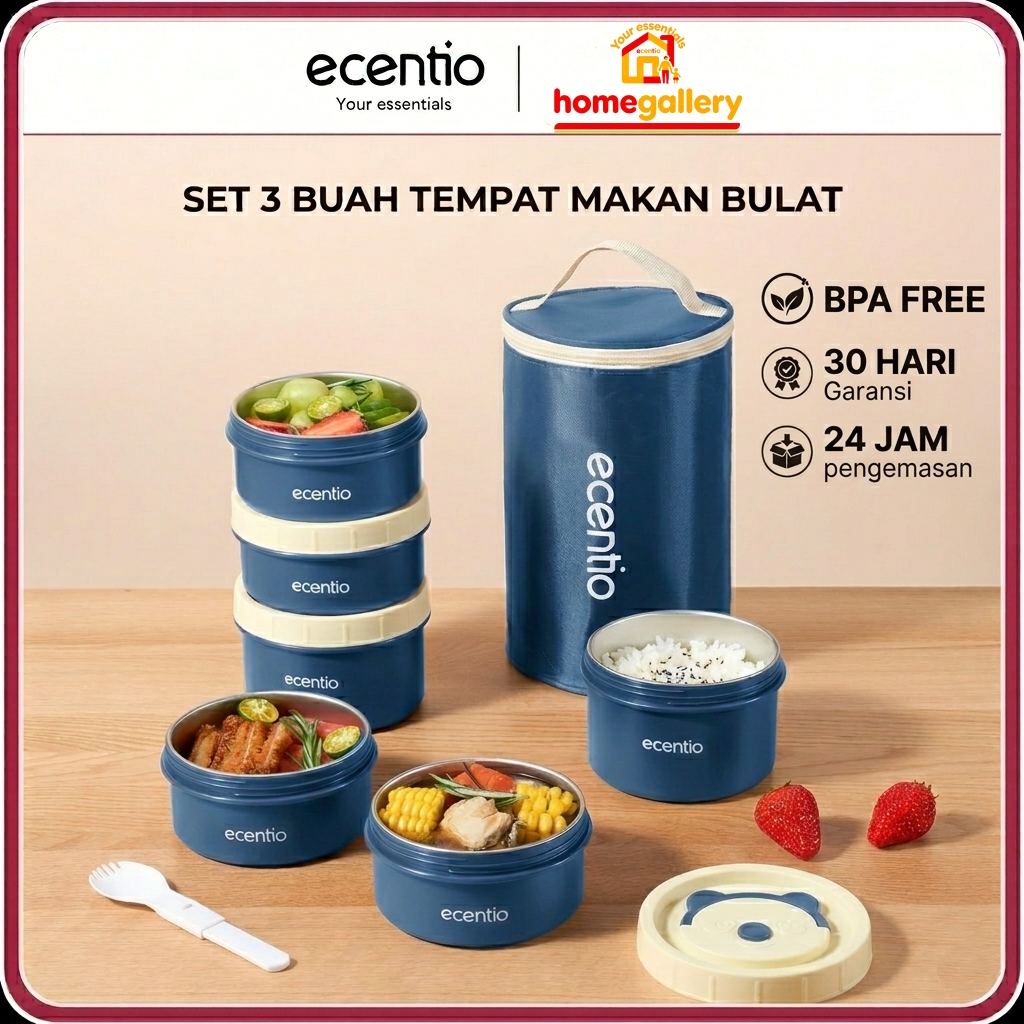Jual ecentio Tempat Bekal Makanan Tahan Panas Stainless Bekal Makan Set ...