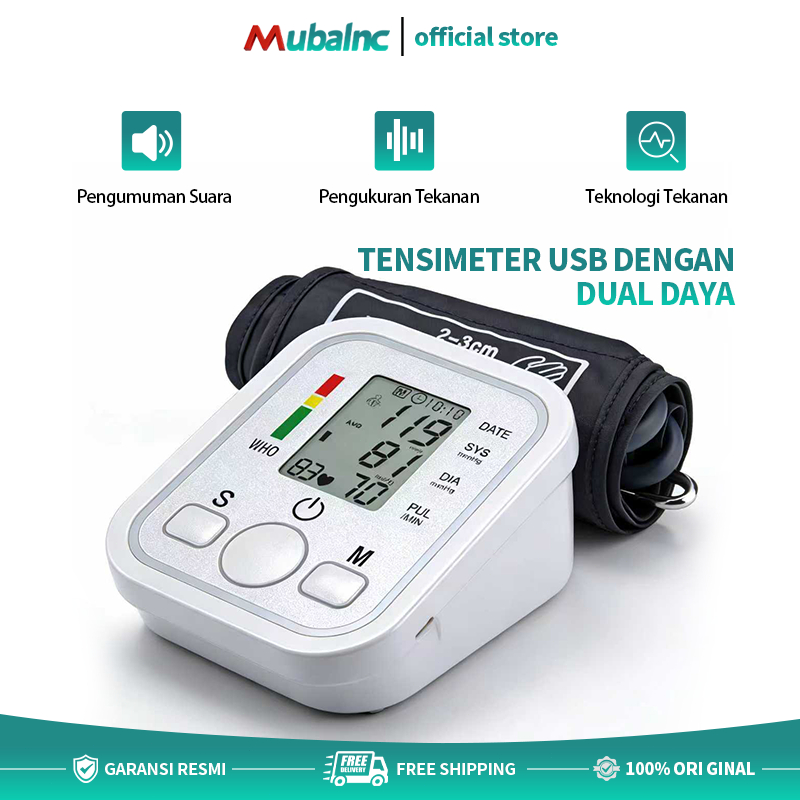 MUBALNC Alat Tensi Darah Digital Rechargeable Dengan Suara – Tensimeter Akurat Tingkat Tinggi Portable Tanpa Kabel – Pengeras Suara Blood Pressure Monitors