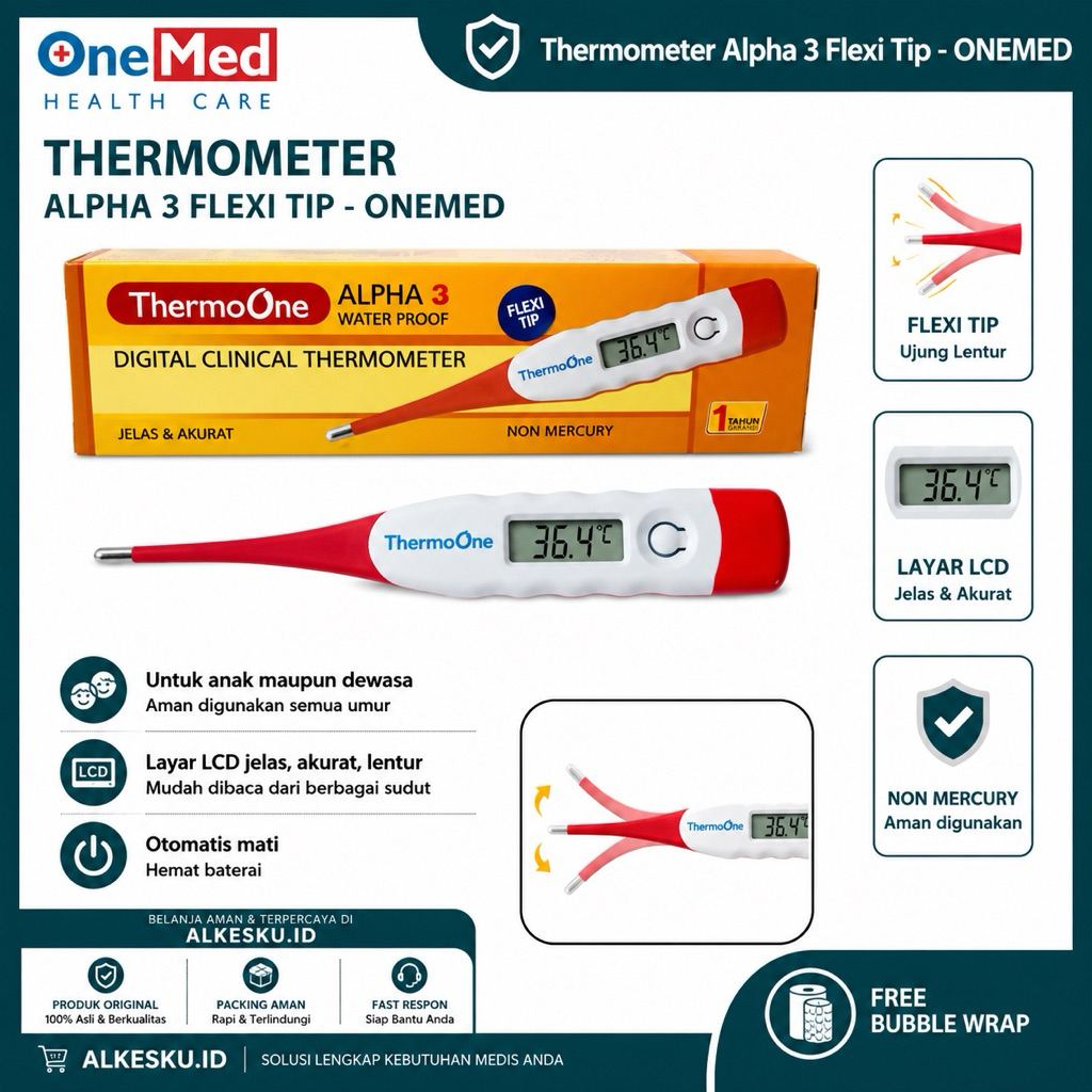 Jual ALKESKU | ONEMED - Thermometer Alpha 3 Flexi Tip | Shopee Indonesia