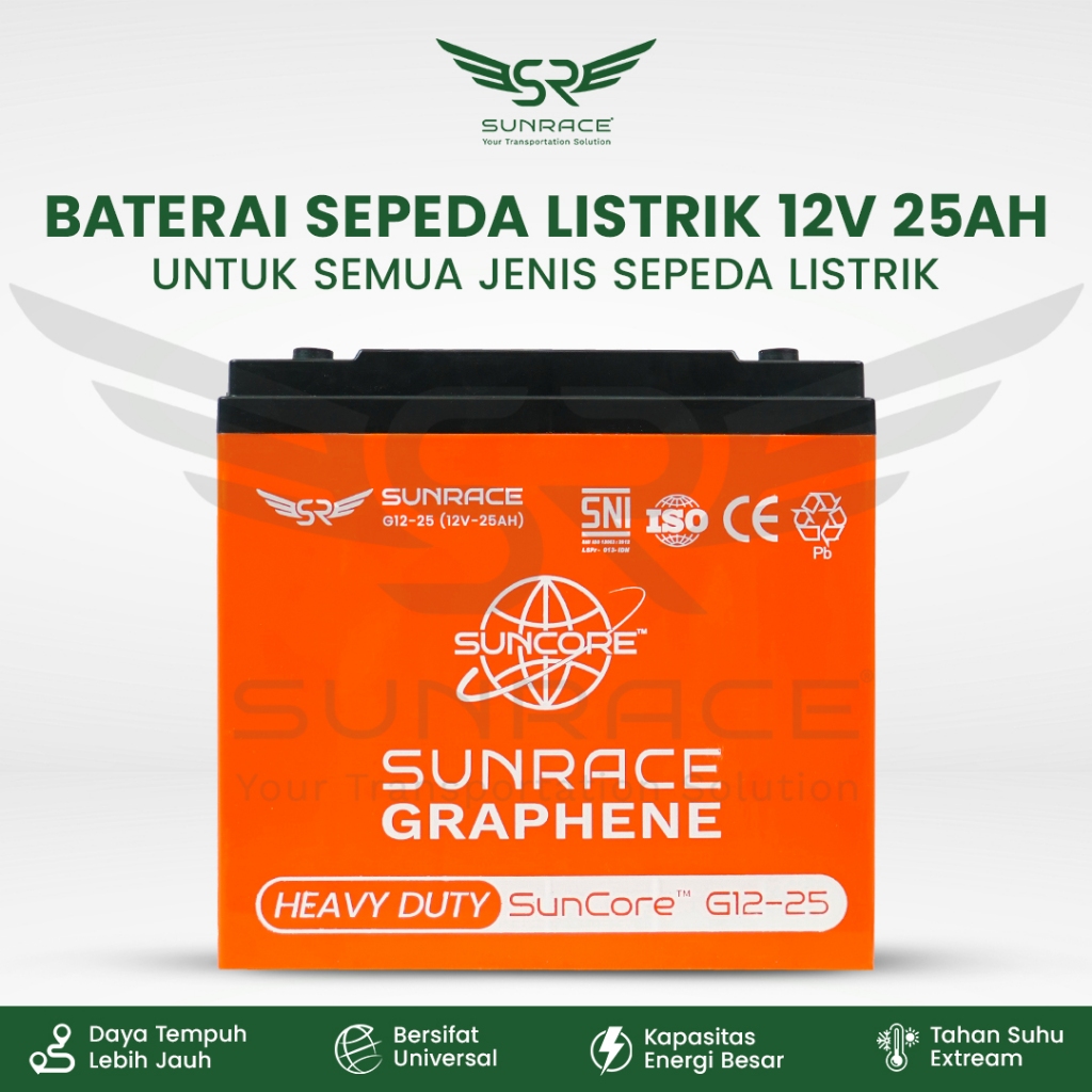 Baterai / Aki Sunrace Graphene 12V 25Ah VRLA GEL Heavy Duty & SiO Technology  - Universal Sepeda Listrik & Motor Listrik