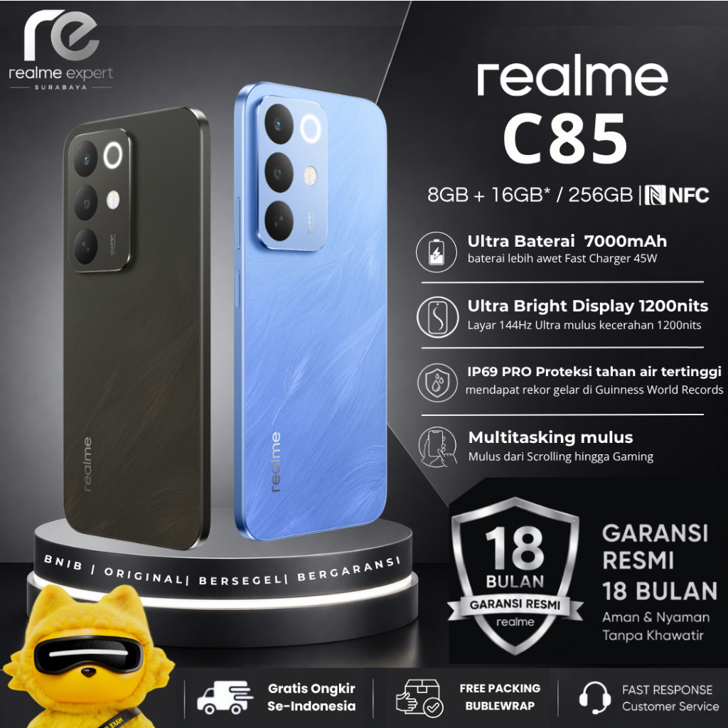 [BNIB] realme C85 Dinamis RAM 8GB+16GB/256GB HP murah buat ngojol Utra Batery 7000mAh | Ultra Waterproof IP69 Pro ORI