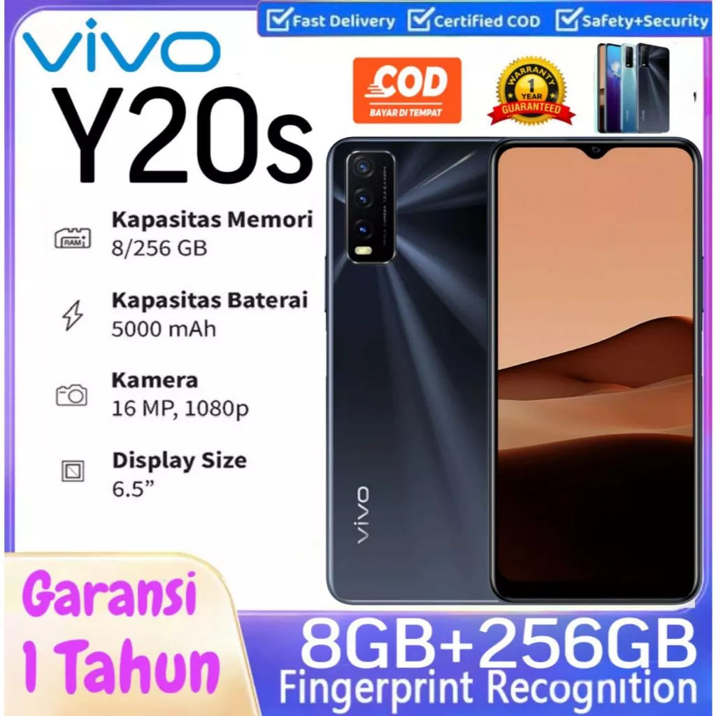 HP VIVO Y20s 8GB/256GB 5000 mAh 6.51 inches Garansi 1 tahun