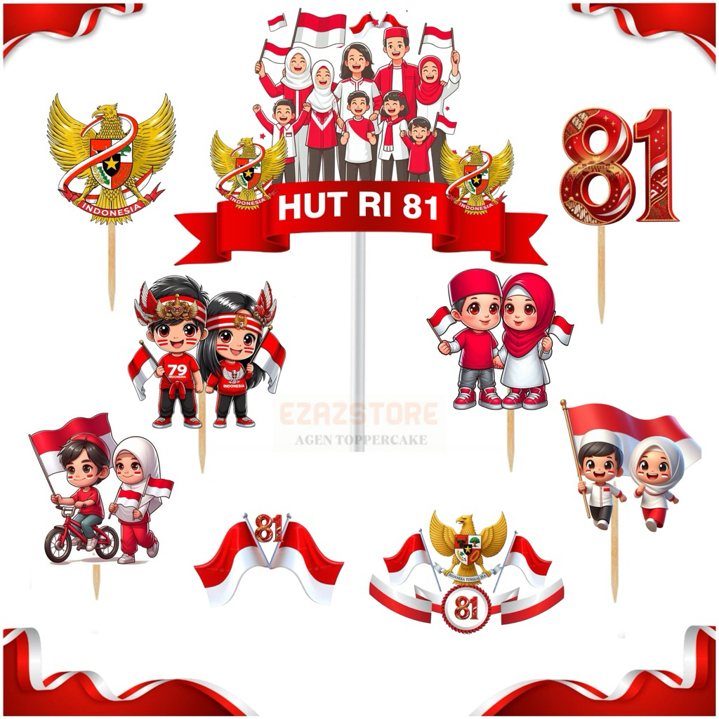 Jual topper HUTRI ke 81 tahun 2026, topper kemerdekaan, hiasan kue ...