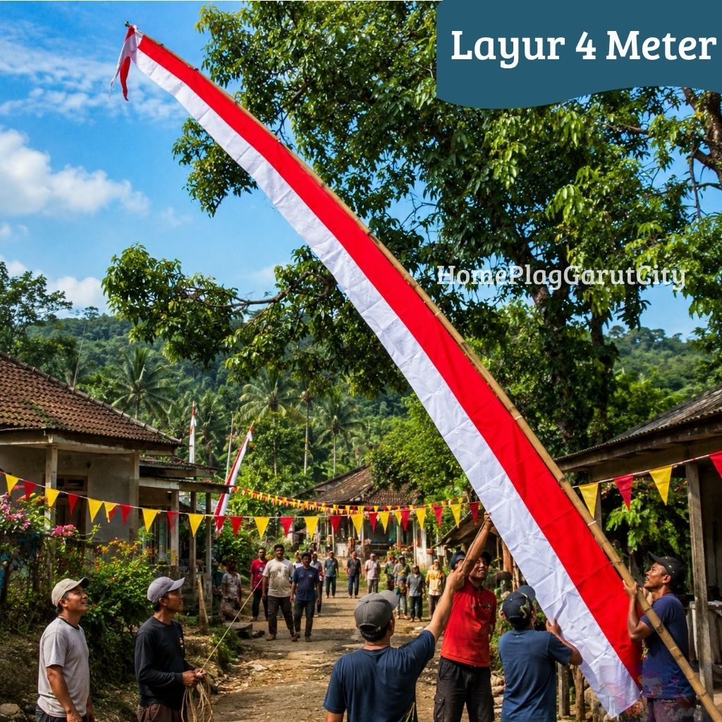 Umbul Layur Merah Putih Panjang 4 Meter | Bendera Hias HUT RI 17 Agustus Dekorasi Jalan & RT RW