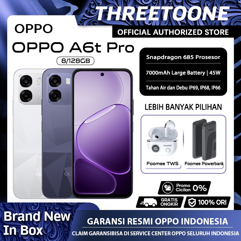 [BARU] OPPO A6t Pro/A6t 8GB+128GB [Snapdragon 685, 70000mAh Large Battery 45W SUPERVOOC, IP69 Water]