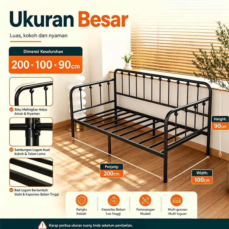 mekanisme engsel sofa bed besi saat dilipat, menunjukkan proses transformasi cepat