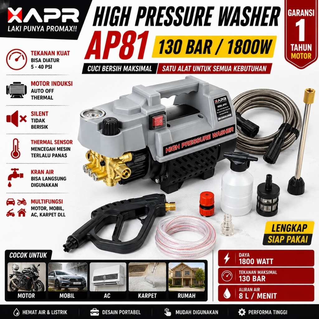 Jual APR MESIN STEAM CUCI MOTOR MOBIL BRUSHLESS AP81+ 400W 10-150 BAR ...