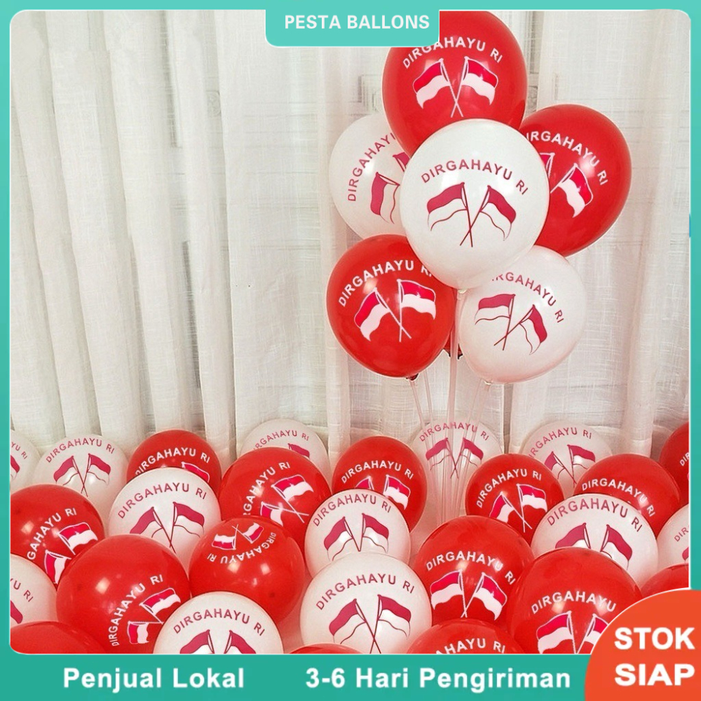 Balon Latex Merah Putih Motif Bendera Indonesia Motif Dirgahayu RI Dekorasi 17 Agustus
