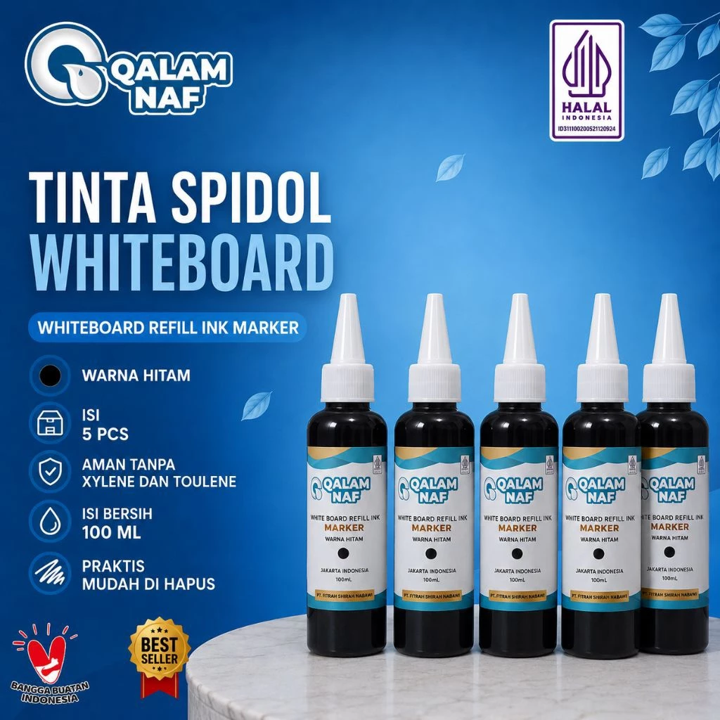 Tinta Spidol Whiteboard Qalam Naf 100 ml Warna Hitam / Refill Ink isi 5 Pcs