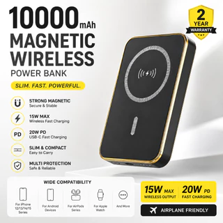 MOGANA LENTIVEN POWERBANK 10000MAH FAST CHARGING Wireless Charger Mini Magnetic Magsafe 20W TYPE C WE47