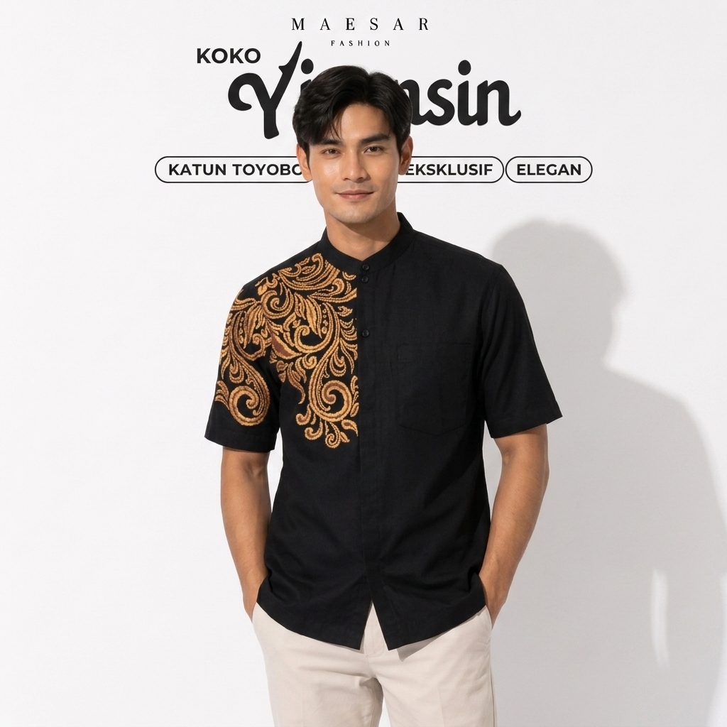 Maesar Fashion Baju koko Bordir pria lengan pendek bahan katun toyobo premium Baju Koko Pria Lengan Pendek