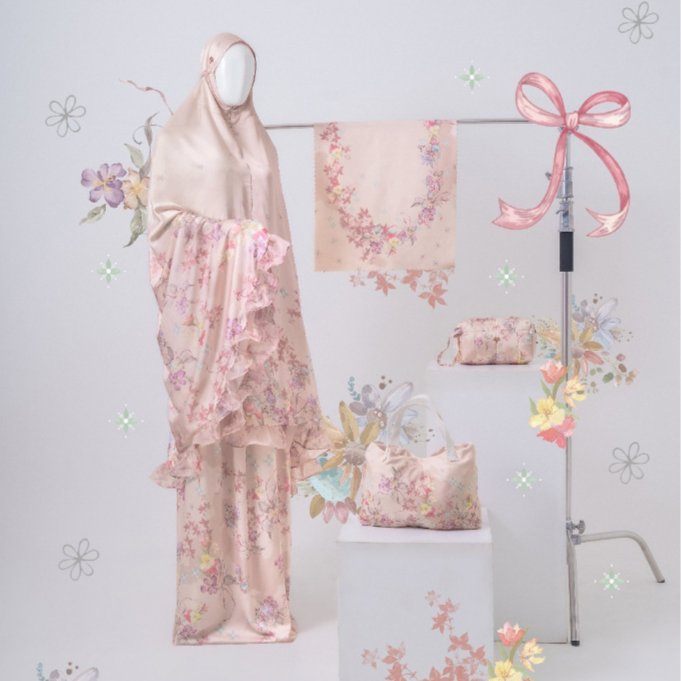 VESELKA X MAFAAZAA Sweet Feminin Mukena Dewasa 2 in 1 Motif Printing | Prayer Set Hampers Mahar Hantaran Seserahan Pernikahan