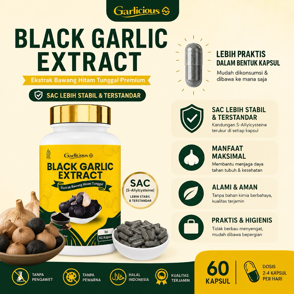 Garlicious Black Garlic Extract organik untuk hipertensi darah tinggi 60 kapsul