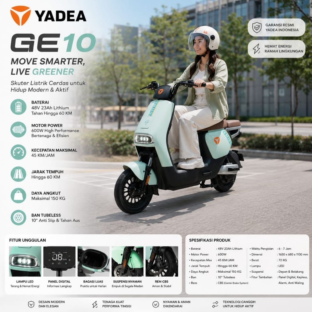 SEPEDA LISTRIK YADEA GE10 48V 23Ah 600W PANEL DIGITAL