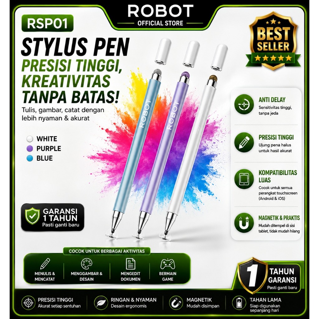 Jual ROBOT RSP01 Capacitive Portable Universal 2 In 1 Stylus Pen ...