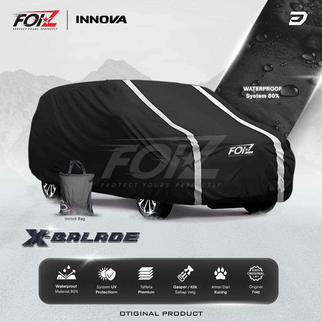 DOF FOIZ Cover Penutup Mobil Outdoor Hitam List Kecil Toyota Kijang LGX, LSX , Innova , Reborn / Venturer, Zenix / Foiz  Sarung Penutup Mobil Hitam List Kecil 2 Outdoor Indoor Waterproof