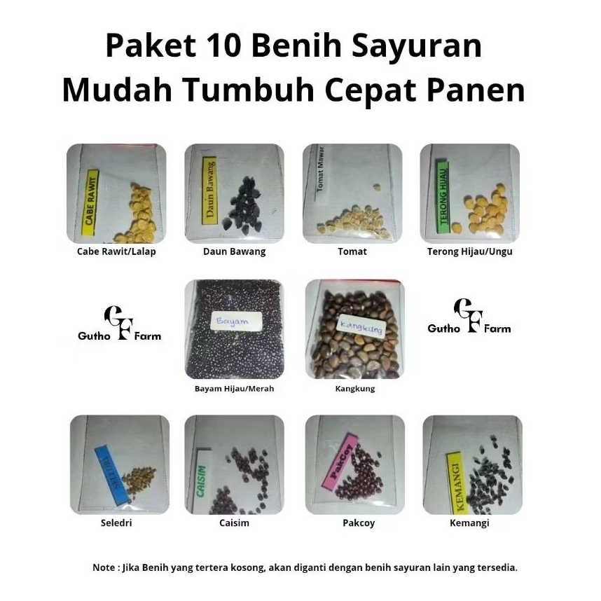 Paket 10 Benih Sayuran Mudah Tumbuh Cepat Panen Bibit Kualitas Kebutuhan Dapur