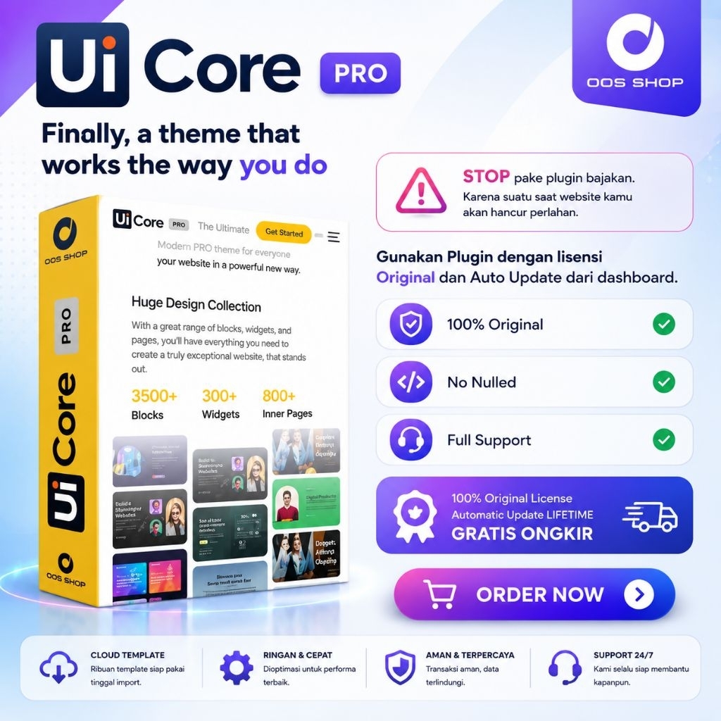 UiCore PRO WordPress Theme Premium | 3500+ Block, 300+ Widget | Website Cepat & Profesional