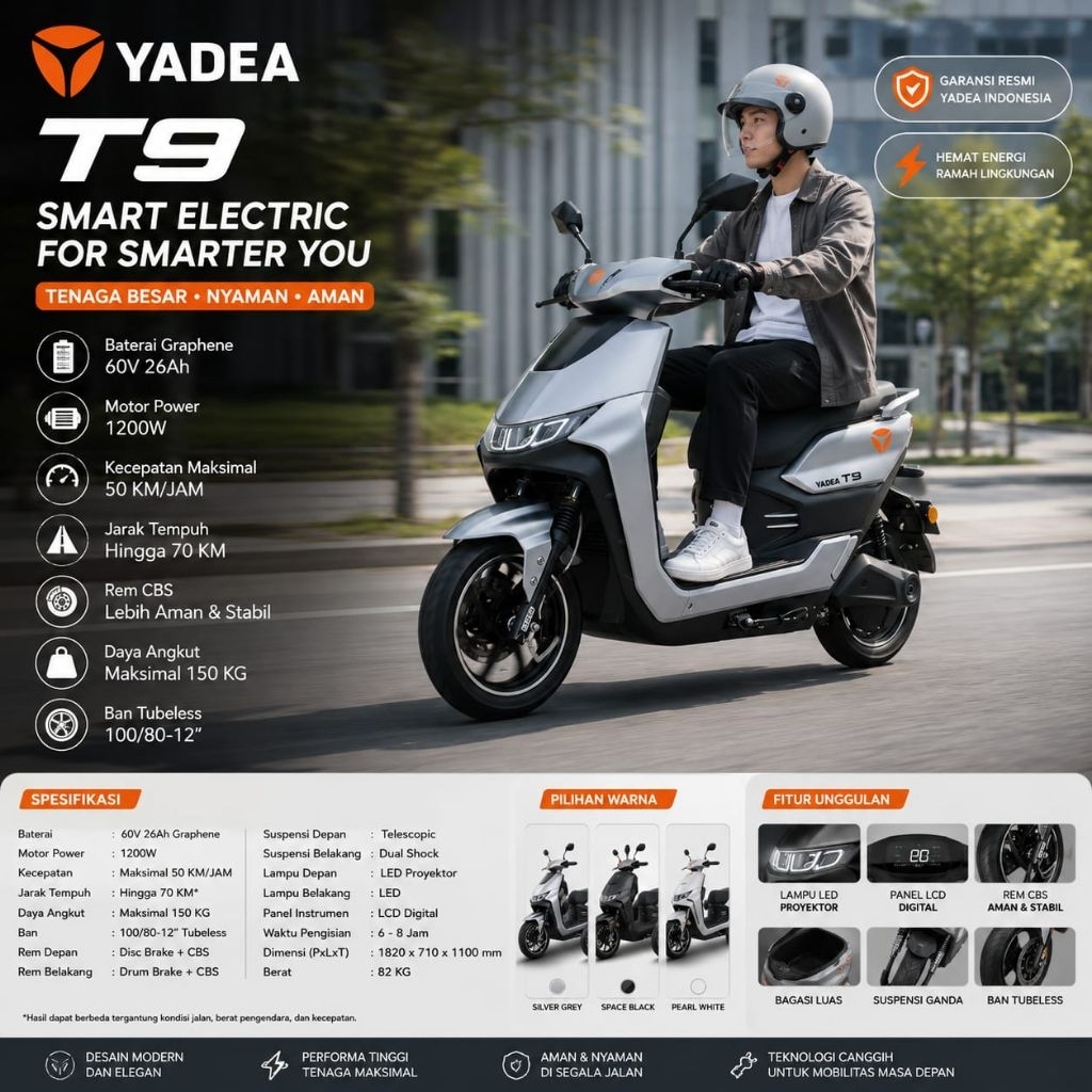 SEPEDA LISTRIK YADEA T9 SMART ELECTRIC 60V 26Ah 1200W