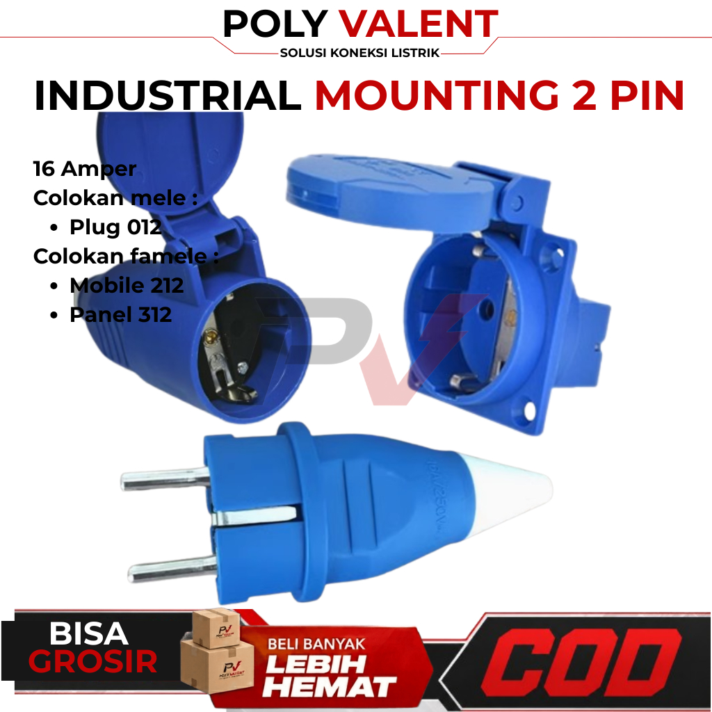 Jual Plug/Panel/ Mobile Mounting 2P 16A Industrial Plug/Soket Industri ...