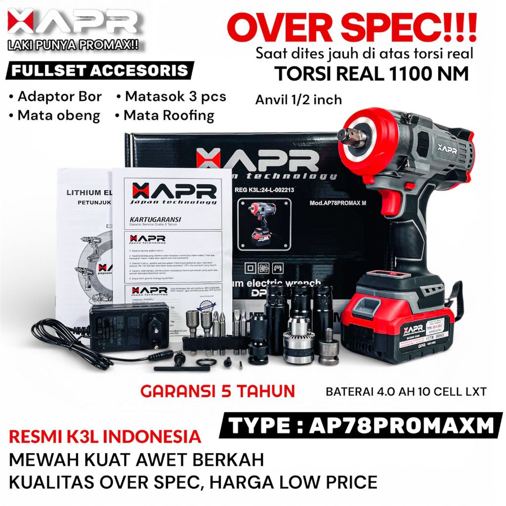 Jual PROMO COD APR RAJA BOR IMPACT WRENCH AP78PROMAX+ 1850NM 15CELL ...