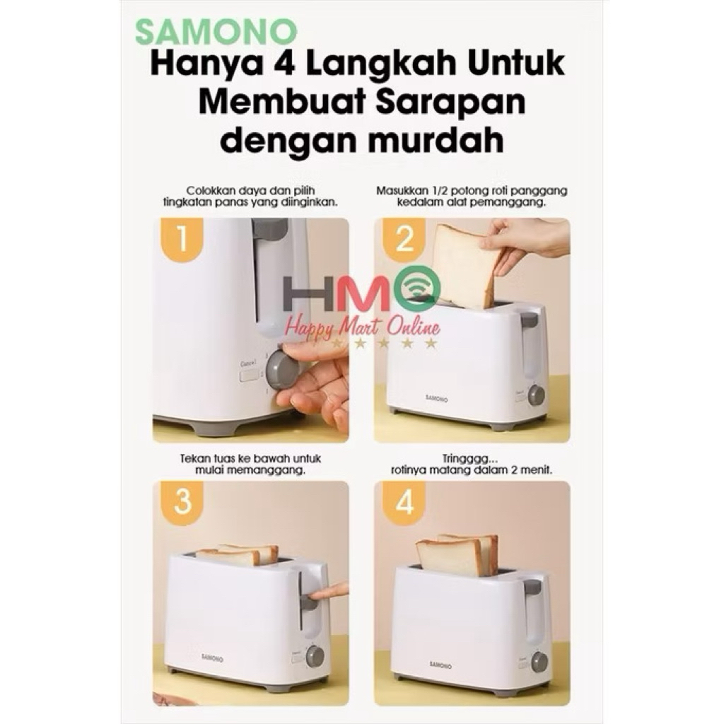 Jual SAMONO 500W Toaster Pemanggang Roti Listrik Bread Toaster 7 ...