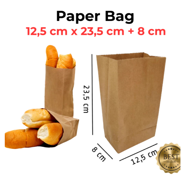 Jual Paper Bag 23,5 x 12,5 + 8 (50 pcs) Kantong Kertas SOS Coklat Polos ...