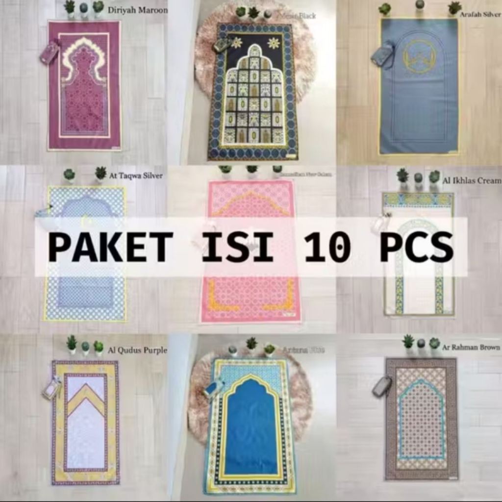 ISI 10 SAJADAH Travel Free Pouch  / Motif Random / Sajadah Umroh Haji Jumbo Uk. 105 x 60 Cm Baby Leticia