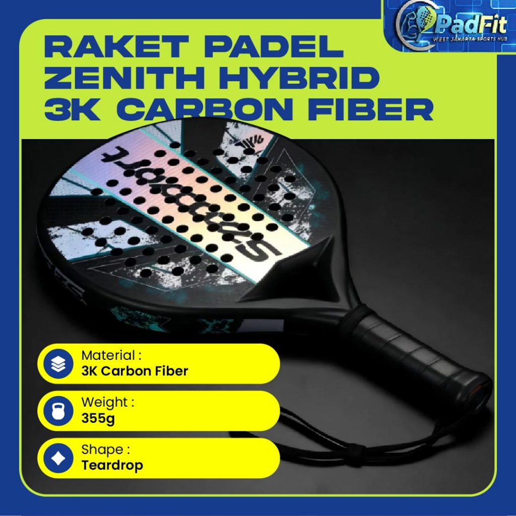 Jual PadFit Zenith Hybrid Padel Racket 3K Carbon Fiber Teardrop Shape ...