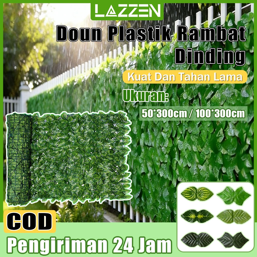LAZZEN - Plastik Dinding Rumput Buatan (1 Meter X 3 Meter) Daun Rambat Sintetis Tanaman Hias Sintetis Daun Dekorasi Rumah Garden Pernikahan Outdoor